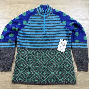 Neve Sweater Women XL Merino Wool Blend 1/4 Zip Geometric Polka Dot